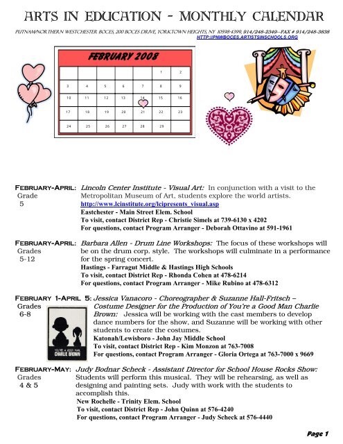 ARTS IN EDUCATION – MONTHLY CALENDAR - Boces ARTS IN EDUCATION – MONTHLY CALENDAR - Boces
