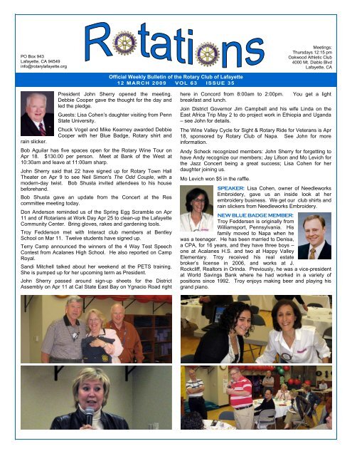 Official Weekly Bulletin of the Rotary Club of Lafayette President ...
