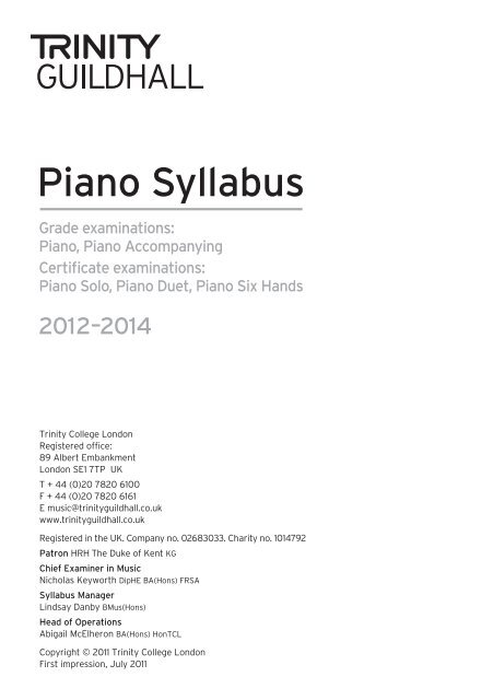 Piano Syllabus 2012-2013 - Trinity College London