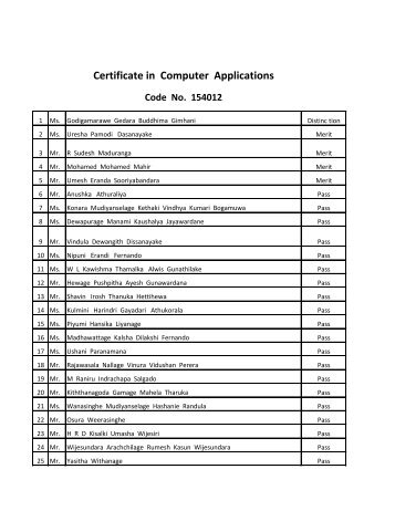 Certificate in Computer Applications Code No. 154012