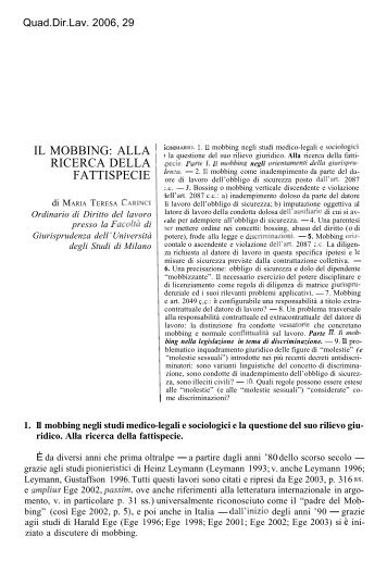 IL MOBBING: ALLA RICERCA DELLA FATTISPECIE - Giurisprudenza