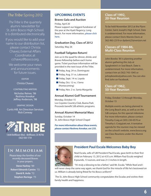 The TRIBE - Spring 2012.pdf - St. John Bosco High School