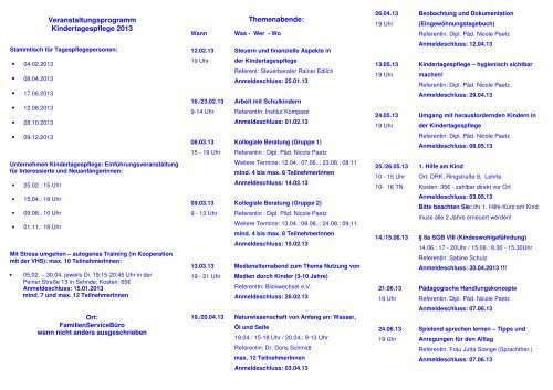 Programm Tagespflege 2013