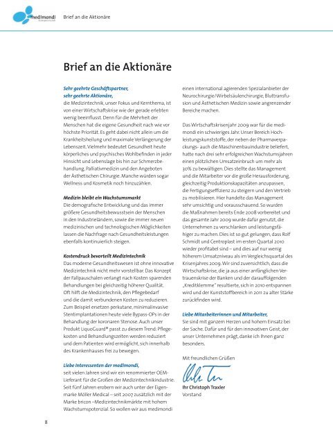 medimondi Geschäftsbericht 2009 - medimondi AG
