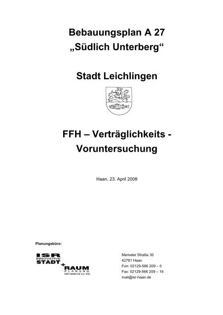 Bebauungsplan A 27 „Südlich Unterberg“  Stadt Leichlingen FFH ...