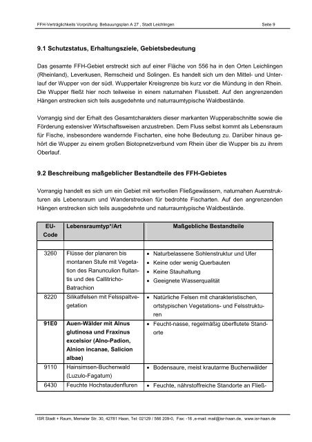 Bebauungsplan A 27 „Südlich Unterberg“  Stadt Leichlingen FFH ...