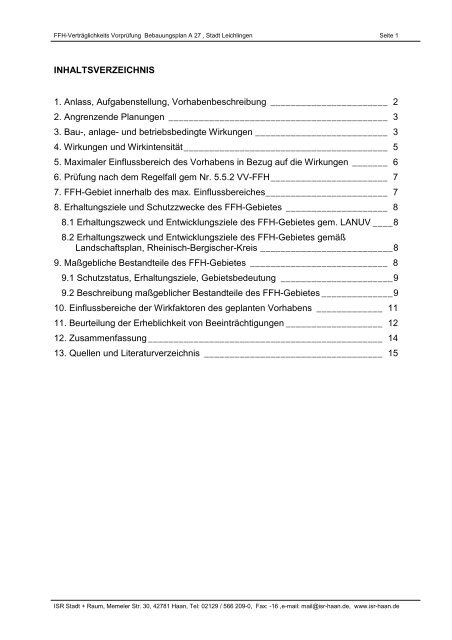 Bebauungsplan A 27 „Südlich Unterberg“  Stadt Leichlingen FFH ...