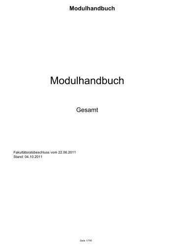 Modulhandbuch Stand 2011 - Fakultät Wirtschaftswissenschaften