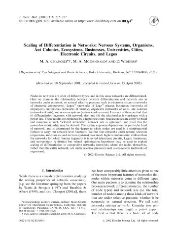Scaling of Differentiation in Networks: Nervous ... - Mark Changizi
