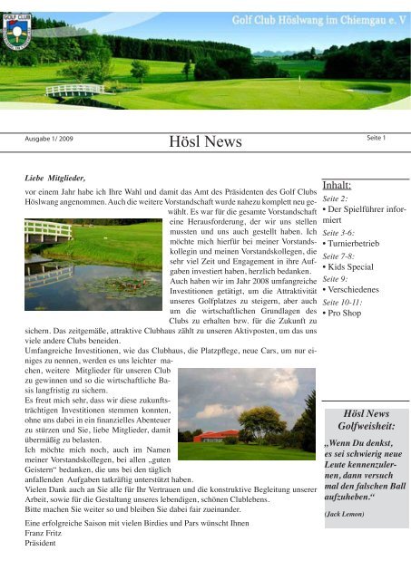 Hösl News - Golf-Club Höslwang im Chiemgau