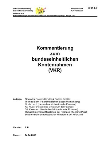 Kommentierung zum bundeseinheitlichen Kontenrahmen (VKR)