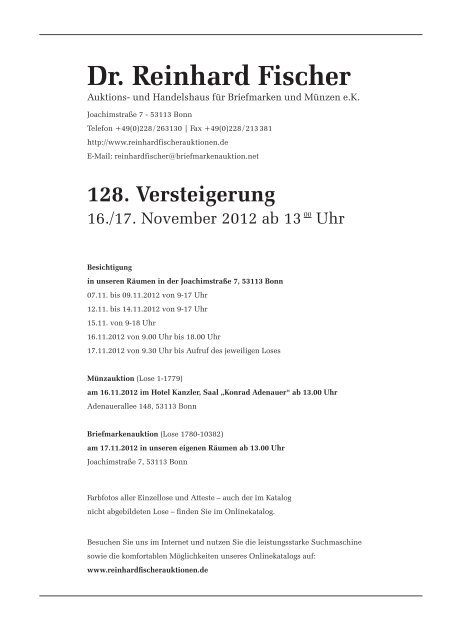 128. Versteigerung - Dr. Reinhard Fischer Briefmarken Auktions