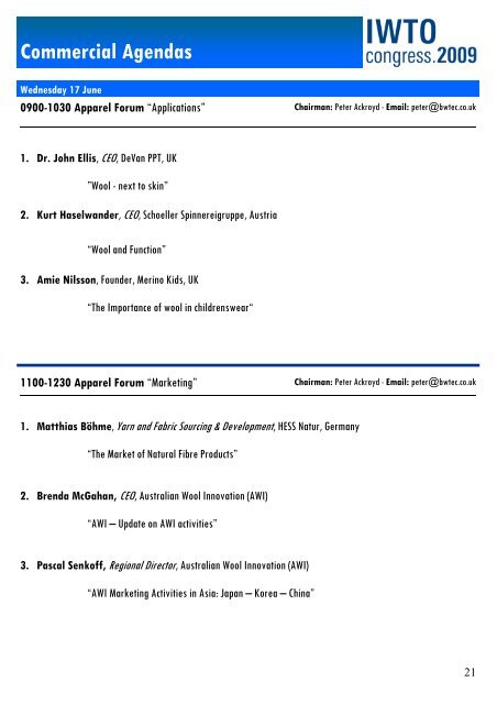 Commercial Agendas - IWTO