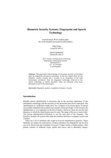 Biometric Security Systems: Fingerprint and Speech Technology