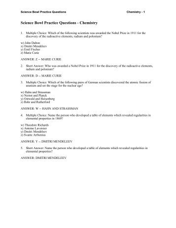 Science Bowl Practice Questions - Chemistry