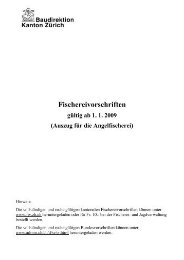 fischereivorschriften kanton zürich ab 1. januar 2009 - by marcus.ch