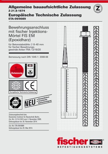 Bewehrungsanschluss mit fischer Injektions# Mörtel FIS EM ...