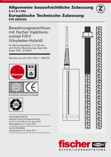 Bewehrungsanschluss mit fischer Injektions# mörtel FIS V ...