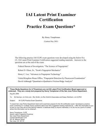 IAI Latent Print Examiner Certification Practice Exam ... - Onin.com