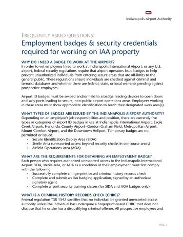 Employment badges & security credentials required for working on ...