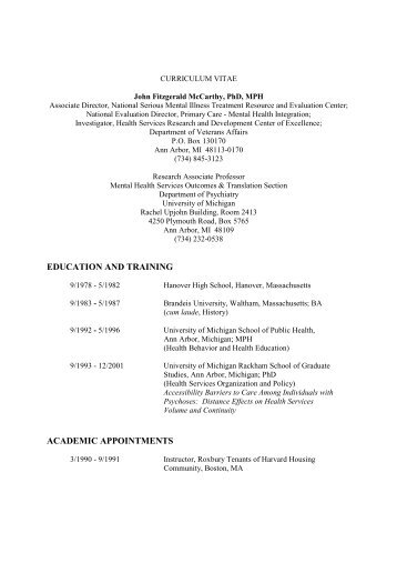 Curriculum Vitae - VA Center for Clinical Management Research ...