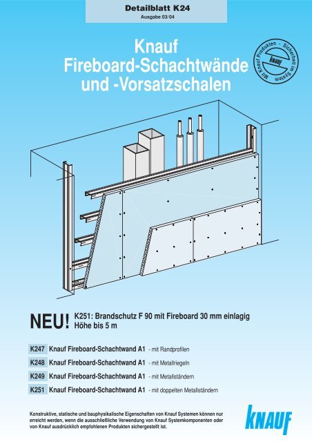 Knauf Fireboard-Schachtwände und -Vorsatzschalen