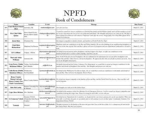 Book of Condolences - North Perth Fire Service