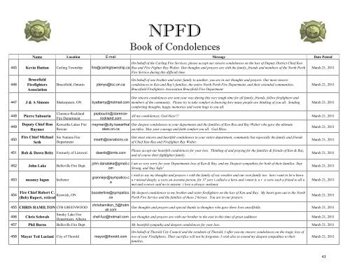 Book of Condolences - North Perth Fire Service
