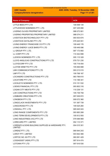 ASIC Gazette - Australian Securities and Investments Commission