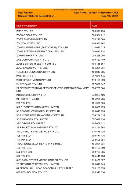 ASIC Gazette - Australian Securities and Investments Commission