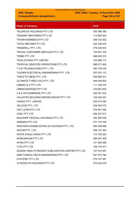 ASIC Gazette - Australian Securities and Investments Commission