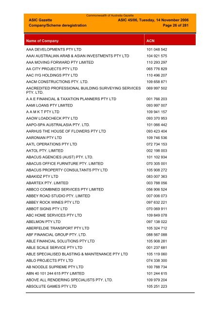 ASIC Gazette - Australian Securities and Investments Commission