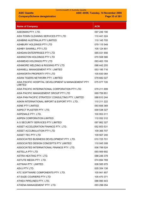 ASIC Gazette - Australian Securities and Investments Commission