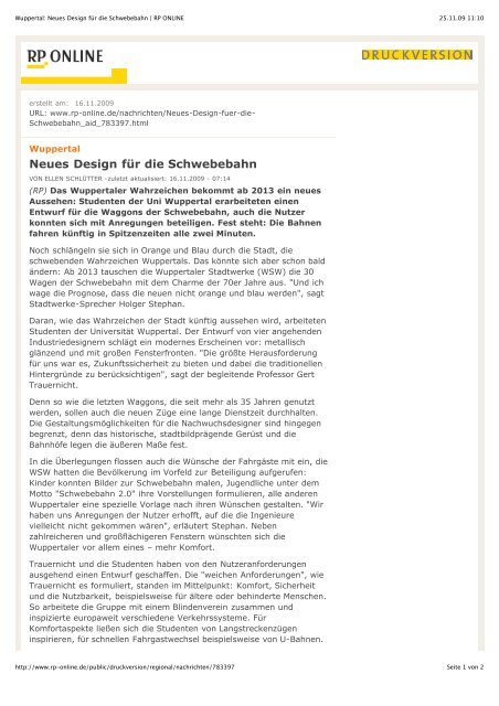 Wuppertal: Neues Design für die Schwebebahn | RP ONLINE - UWID