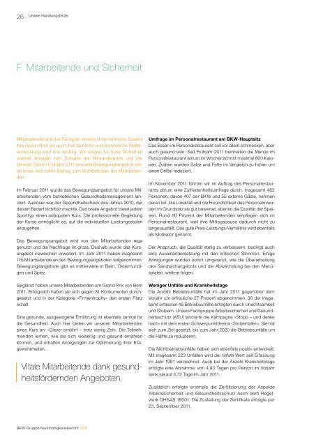 BKW-Gruppe Nachhaltigkeitsbericht 2011