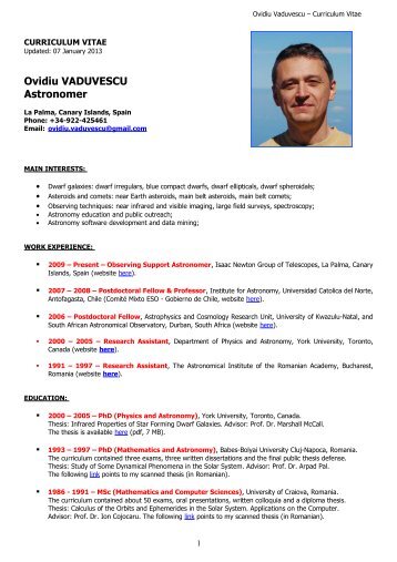 Curriculum Vitae (pdf link) - Ovidiu Vaduvescu's Virtual Home