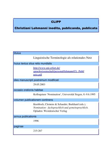 Linguistische Terminologie als relationales Netz - Christian Lehmann