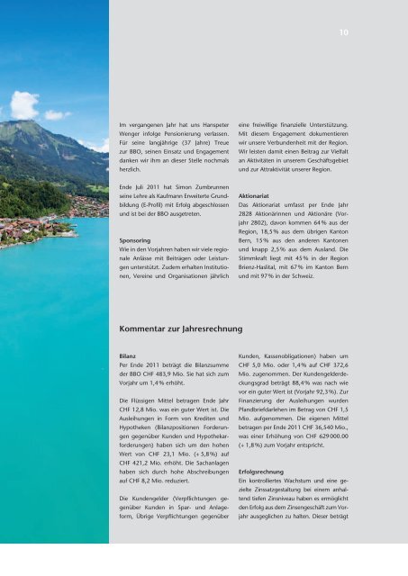 Jahresbericht 2011 - Bank Brienz Oberhasli