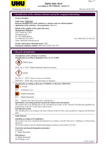 material safety data sheet uhu hart eu uhu profishop