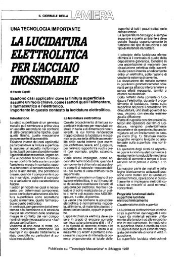 la lucidatura elettrolitica per l'acciaio inossidabile - Centro Inox