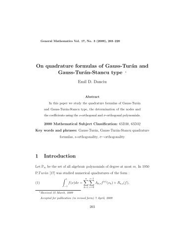 On quadrature formulas of Gauss-Turan and Gauss