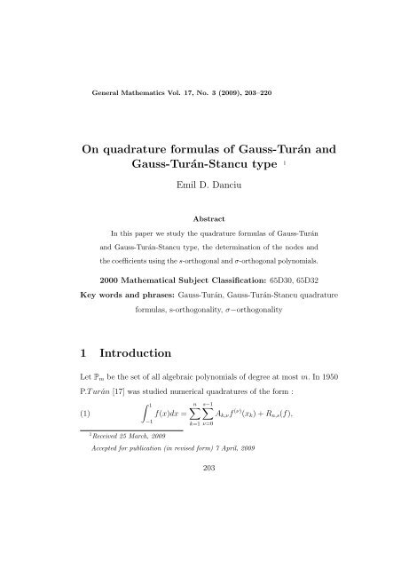 On quadrature formulas of Gauss-Turan and Gauss
