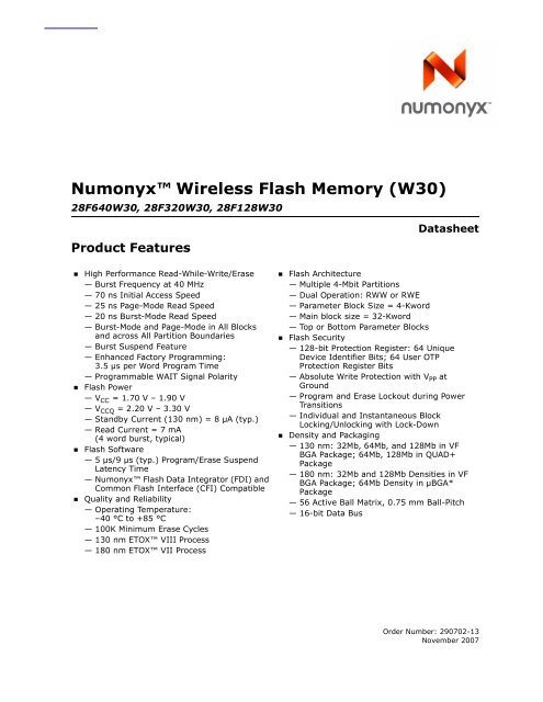 Numonyxâ„¢ Wireless Flash Memory (W30)