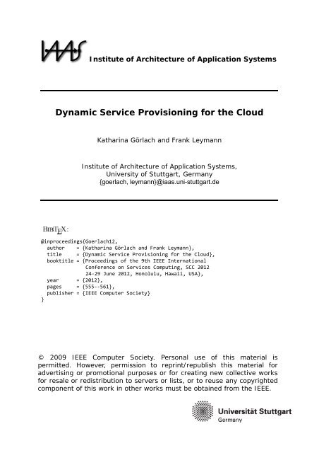 Dynamic Service Provisioning for the Cloud - IAAS