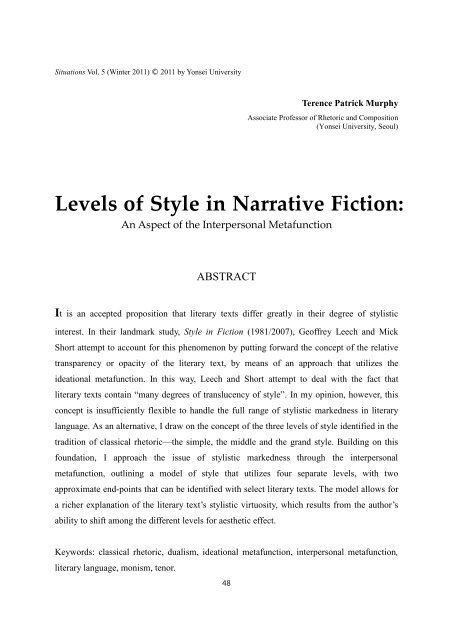 Levels of Style in Narrative Fiction: