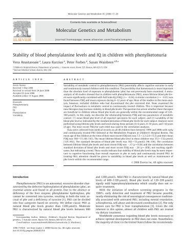 Stability of blood phenylalanine levels and IQ in children with ...