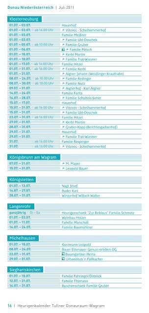 Heurigenkalender Tullner Donauraum-Wagram - Wachau