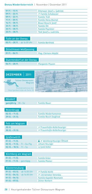 Heurigenkalender Tullner Donauraum-Wagram - Wachau