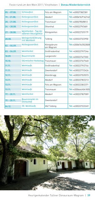 Heurigenkalender Tullner Donauraum-Wagram - Wachau