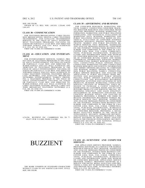 marks published for opposition - U.S. Patent and Trademark Office